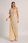 Buy_Namrata Joshipura_Ivory Mesh Sequins One Shoulder Amara Jumpsuit _at_Aza_Fashions