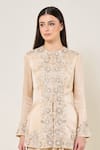 Buy_Namrata Joshipura_Ivory Satin Sequins, Embroidery Round Neck Amara Peplum Top With Skirt _Online_at_Aza_Fashions