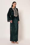 Buy_Namrata Joshipura_Emerald Green Velvet Embroidery, Sequins Round Timeless Bloom Yoke Long Kaftan _Online_at_Aza_Fashions