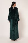 Shop_Namrata Joshipura_Emerald Green Velvet Embroidery, Sequins Round Timeless Bloom Yoke Long Kaftan _at_Aza_Fashions