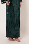 Namrata Joshipura_Emerald Green Velvet Embroidery, Sequins Round Timeless Bloom Yoke Long Kaftan _at_Aza_Fashions