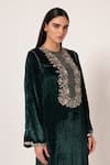 Buy_Namrata Joshipura_Emerald Green Velvet Embroidery, Sequins Round Timeless Bloom Yoke Long Kaftan 