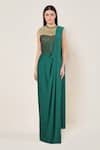 Buy Namrata Joshipura Emerald Green Jersey Sequins, Beads Juliette Corset Blouse With Pre-draped Saree at Aza Fashions Buy_Namrata Joshipura_Emerald Green Jersey Sequins, Beads Juliette Corset Blouse With Pre-draped Saree _at_Aza_Fashions