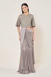 Buy_Namrata Joshipura_Gray Chiffon Beads, Sequins, Amara Blouse With Mermaid Pre-draped Saree _at_Aza_Fashions