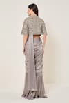 Shop_Namrata Joshipura_Gray Chiffon Beads, Sequins, Amara Blouse With Mermaid Pre-draped Saree _at_Aza_Fashions
