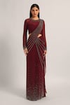 Namrata Joshipura_Wine Jersey Beads, Stones Silver Dust Embelished Pre-draped Saree With Blouse _Online_at_Aza_Fashions
