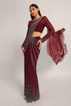 Buy_Namrata Joshipura_Wine Jersey Beads, Stones Silver Dust Embelished Pre-draped Saree With Blouse _Online_at_Aza_Fashions