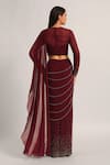 Shop_Namrata Joshipura_Wine Jersey Beads, Stones Silver Dust Embelished Pre-draped Saree With Blouse _at_Aza_Fashions