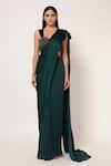 Namrata Joshipura_Teal Crepe, Velvet Sequins, Embroidery Marielle Corset With Pre-draped Saree _Online_at_Aza_Fashions