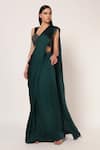 Buy_Namrata Joshipura_Teal Crepe, Velvet Sequins, Embroidery Marielle Corset With Pre-draped Saree _at_Aza_Fashions