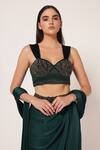 Buy_Namrata Joshipura_Teal Crepe, Velvet Sequins, Embroidery Marielle Corset With Pre-draped Saree _Online_at_Aza_Fashions