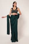 Shop_Namrata Joshipura_Teal Crepe, Velvet Sequins, Embroidery Marielle Corset With Pre-draped Saree _Online_at_Aza_Fashions