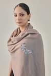 SHAZA_Beige Zuni Contrast Embroidered Pashmina Stole _Online_at_Aza_Fashions