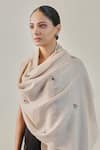 SHAZA_Ivory Pashmina Embroidered Motif Stole _Online_at_Aza_Fashions