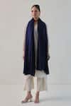 Shop_SHAZA_Navy Gazala Solid Cashmere Shawl _at_Aza_Fashions
