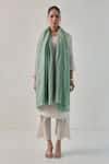 Shop_SHAZA_Green Gazala Solid Cashmere Shawl _at_Aza_Fashions