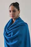 SHAZA_Blue Gazala Cashmere Solid Shawl _Online_at_Aza_Fashions