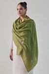 Buy_SHAZA_Olive Green Georgia Floral Embroidered Pashmina Stole _at_Aza_Fashions