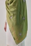 SHAZA_Olive Green Georgia Floral Embroidered Pashmina Stole _Online_at_Aza_Fashions