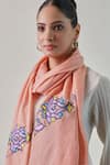 SHAZA_Peach Naaz Floral Embroidered Pashmina Stole _Online_at_Aza_Fashions