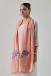 Buy_SHAZA_Peach Naaz Floral Embroidered Pashmina Stole _at_Aza_Fashions