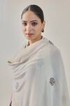 SHAZA_Ivory Norhan Floral Embroidered Pashmina Stole _Online_at_Aza_Fashions