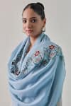 SHAZA_Blue Junia Floral Embroidered Pashmina Stole _Online_at_Aza_Fashions