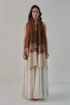 Shop_SHAZA_Brown Nusrat Handwoven Needlework Embroidered Stole _at_Aza_Fashions