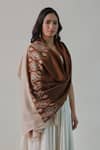 Buy_SHAZA_Brown Nusrat Handwoven Needlework Embroidered Stole _at_Aza_Fashions