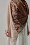 Buy_SHAZA_Brown Nusrat Handwoven Needlework Embroidered Stole _Online_at_Aza_Fashions