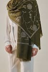 Shop_SHAZA_Olive Green Era Of Zaywar Jaal Embellished Stole _at_Aza_Fashions