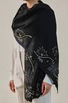 Shop_SHAZA_Black Vineyard Zaywar Cutwork Stole With Swarovski _at_Aza_Fashions