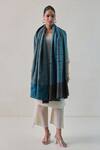 Shop_SHAZA_Blue Arzoo Zari Ekkat Stripe Pashmina Shawl _at_Aza_Fashions