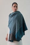 Buy_SHAZA_Blue Arzoo Zari Ekkat Stripe Pashmina Shawl _at_Aza_Fashions