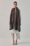 Buy_SHAZA_Brown Arzoo Zari Ekkat Stripe Pashmina Shawl _at_Aza_Fashions