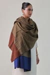 Buy_SHAZA_Brown Arzoo Zari Stripe Reversible Pashmina Shawl _at_Aza_Fashions
