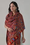 Shop_SHAZA_Red Kani Floral And Paisley Pattern Shawl _at_Aza_Fashions