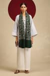 Shop_SHAZA_Green Bel Jama Phul-bel Embroidered Shawl _at_Aza_Fashions