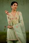 Buy_Shyam Narayan Prasad_Green Brocade, Silk, Organza Embroidery, Beads V-neck Zardozi Kurta Sharara Set _Online_at_Aza_Fashions