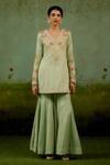 Buy_Shyam Narayan Prasad_Green Brocade, Silk, Organza Embroidery, Beads V-neck Zardozi Kurta Sharara Set 