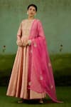 Shop_Shyam Narayan Prasad_Rose Gold Silk, Brocade, Organza Embroidery, Zari Round Zardozi Anarkali Set _Online_at_Aza_Fashions