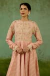 Shyam Narayan Prasad_Rose Gold Silk, Brocade, Organza Embroidery, Zari Round Zardozi Anarkali Set _at_Aza_Fashions