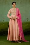 Shop_Shyam Narayan Prasad_Rose Gold Silk, Brocade, Organza Embroidery, Zari Round Zardozi Anarkali Set 