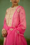 Shyam Narayan Prasad_Rose Gold Silk, Brocade, Organza Embroidery, Zari Round Zardozi Anarkali Set _Online
