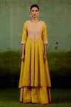 Shop Shyam Narayan Prasad Yellow Silk, Brocade, Organza Embroidery, Stones Zardozi Anarkali Sharara Set Shop_Shyam Narayan Prasad_Yellow Silk, Brocade, Organza Embroidery, Stones Zardozi Anarkali Sharara Set