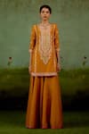 Shyam Narayan Prasad_Rust Brocade, Organza Embroidery, Beads, Zari Round Zardozi Kurta Sharara Set _Online_at_Aza_Fashions