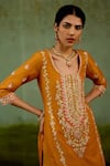 Buy_Shyam Narayan Prasad_Rust Brocade, Organza Embroidery, Beads, Zari Round Zardozi Kurta Sharara Set _Online_at_Aza_Fashions