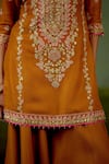 Buy_Shyam Narayan Prasad_Rust Brocade, Organza Embroidery, Beads, Zari Round Zardozi Kurta Sharara Set 