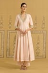 Buy Shyam Narayan Prasad Pink Silk, Brocade, Organza Embroidery, Beads V-neck Zardozi Kurta And Pant Set at Aza Fashions Buy_Shyam Narayan Prasad_Pink Silk, Brocade, Organza Embroidery, Beads V-neck Zardozi Kurta And Pant Set _at_Aza_Fashions