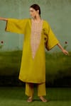 Buy Shyam Narayan Prasad Olive Green Silk Embroidery, Zari Round Neck Zardozi Kurta And Pant Set at Aza Fashions Buy_Shyam Narayan Prasad_Olive Green Silk Embroidery, Zari Round Neck Zardozi Kurta And Pant Set _at_Aza_Fashions